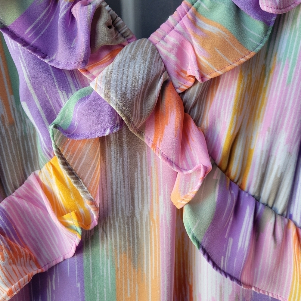 NWT COLLECTIVE CONCEPTS MIDI DRESS MULTICOLOR SIZE MEDIUM RUFFLES OPEN BACK - Picture 12 of 14